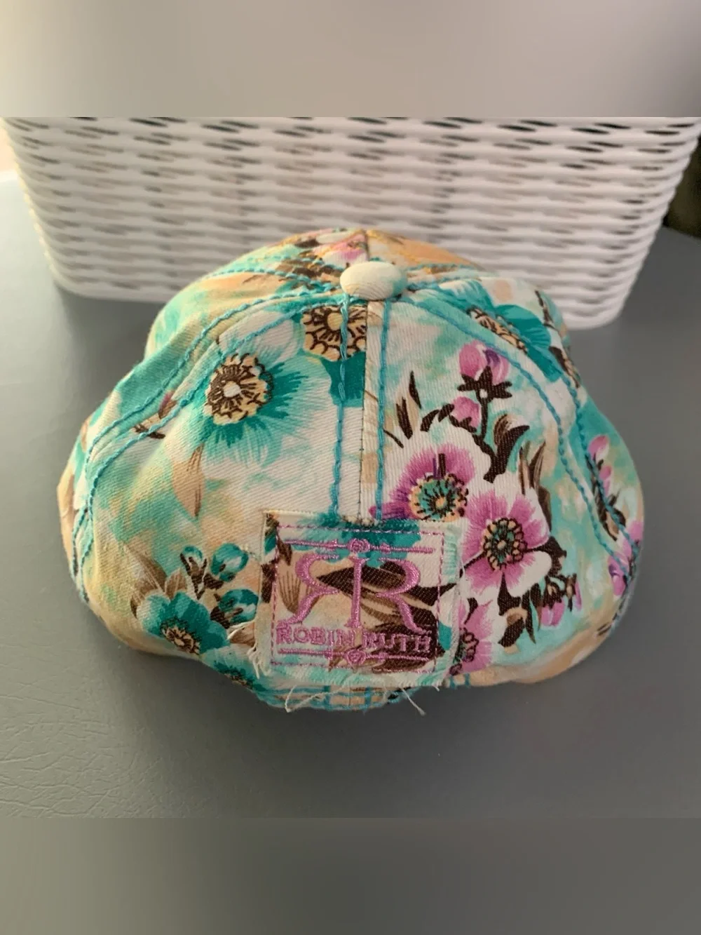 Robin Ruth Floral Baseball Cap - Turquoise, Pink & Beige